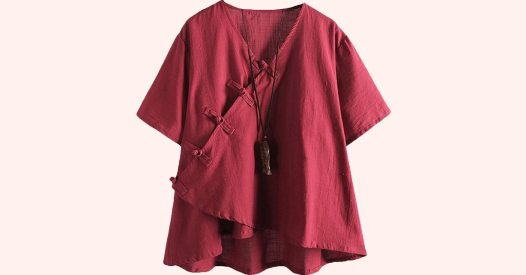 Minibee Women's Linen Retro Chinese Frog Button Tops, OfferPetal