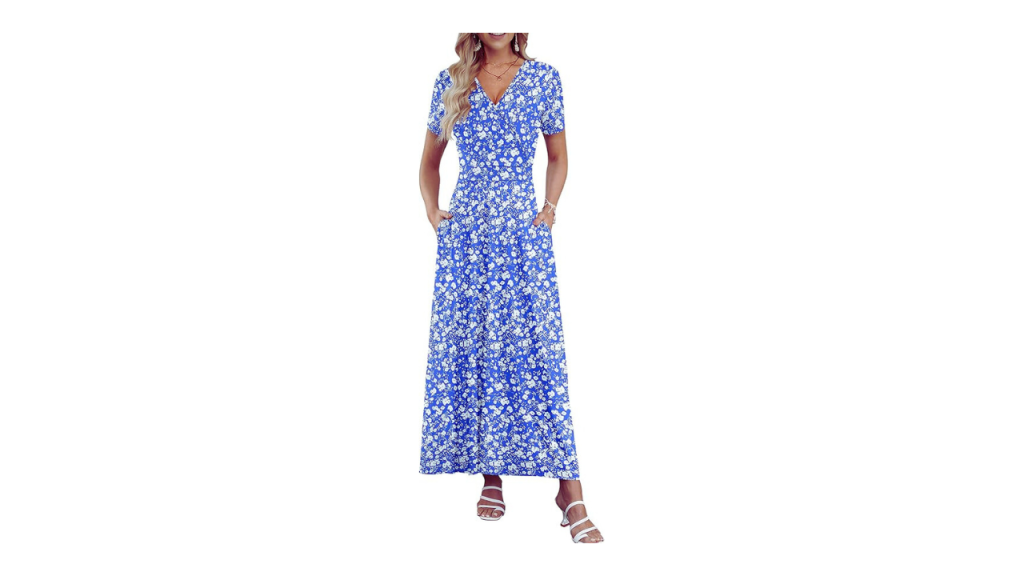 AUSELILY Floral Print Beach Maxi Dress